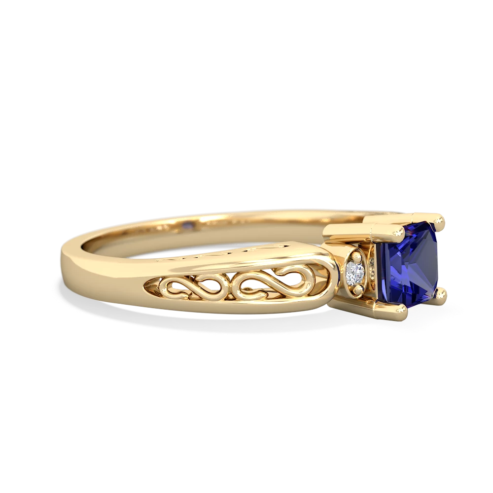Lab Sapphire Filligree Scroll Square 14K Yellow Gold ring R2430