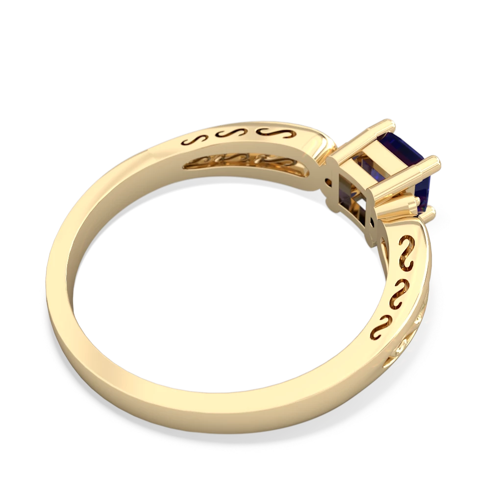 Lab Sapphire Filligree Scroll Square 14K Yellow Gold ring R2430