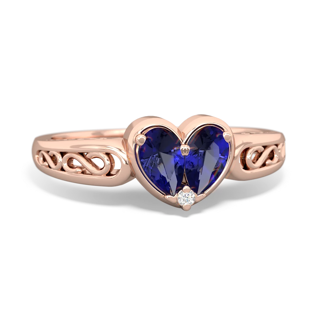 Lab Sapphire Filligree 'One Heart' 14K Rose Gold ring R5070