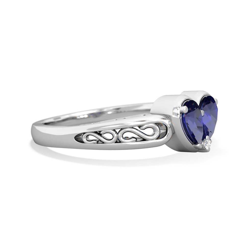 Lab Sapphire Filligree 'One Heart' 14K White Gold ring R5070