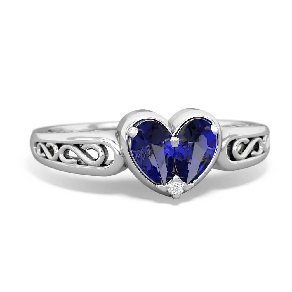 Lab Sapphire Filligree 'One Heart' 14K White Gold ring R5070