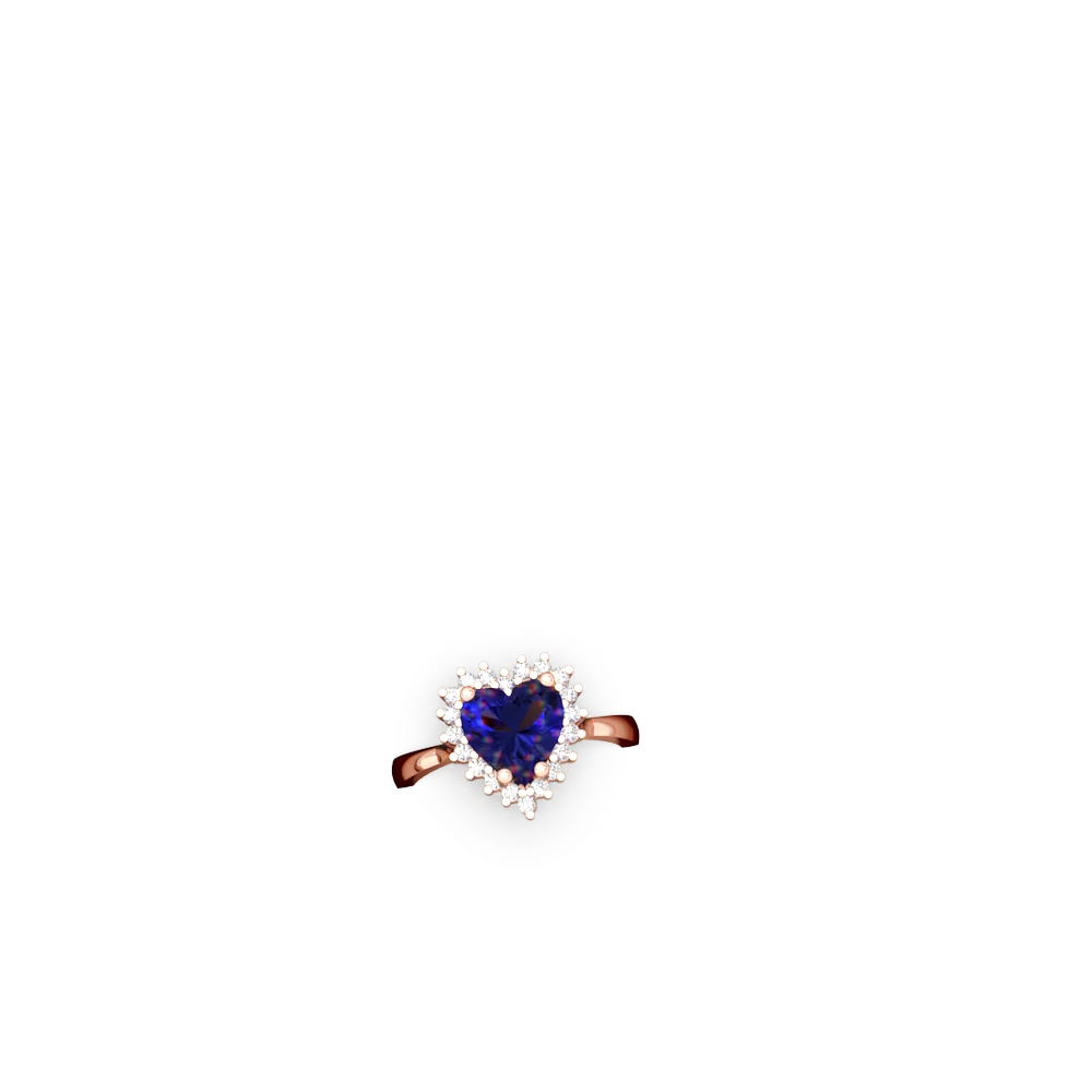 Lab Sapphire Sparkling Halo Heart 14K Rose Gold ring R0391