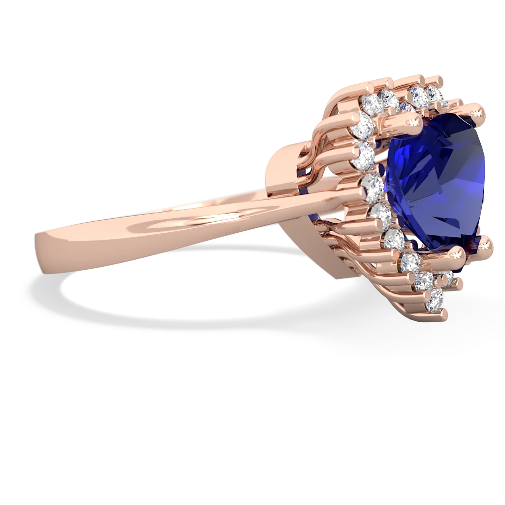 Lab Sapphire Sparkling Halo Heart 14K Rose Gold ring R0391