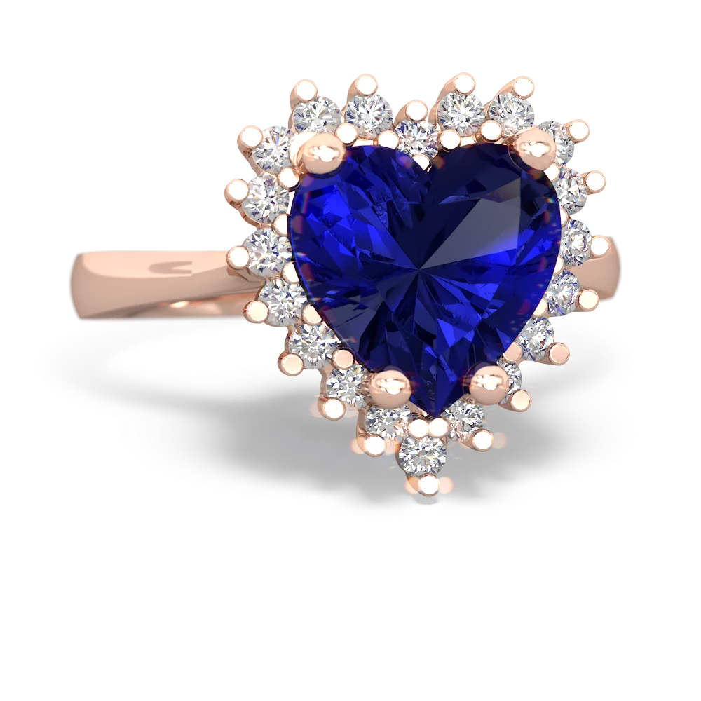 Lab Sapphire Sparkling Halo Heart 14K Rose Gold ring R0391