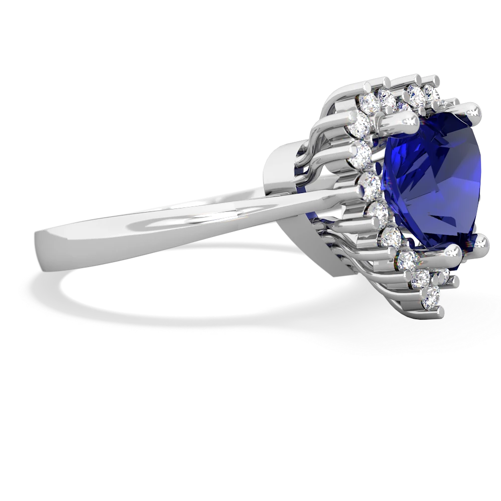 Lab Sapphire Sparkling Halo Heart 14K White Gold ring R0391