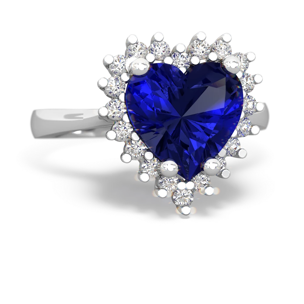 Lab Sapphire Sparkling Halo Heart 14K White Gold ring R0391