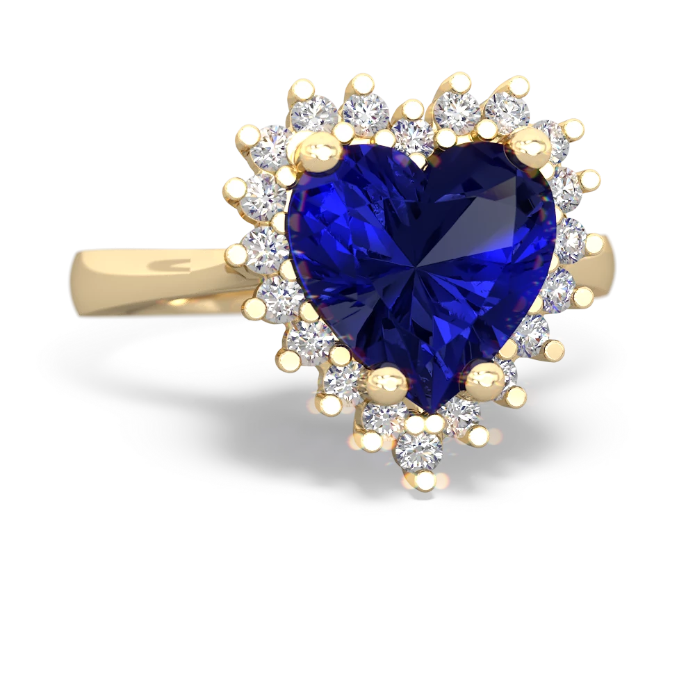 Lab Sapphire Sparkling Halo Heart 14K Yellow Gold ring R0391
