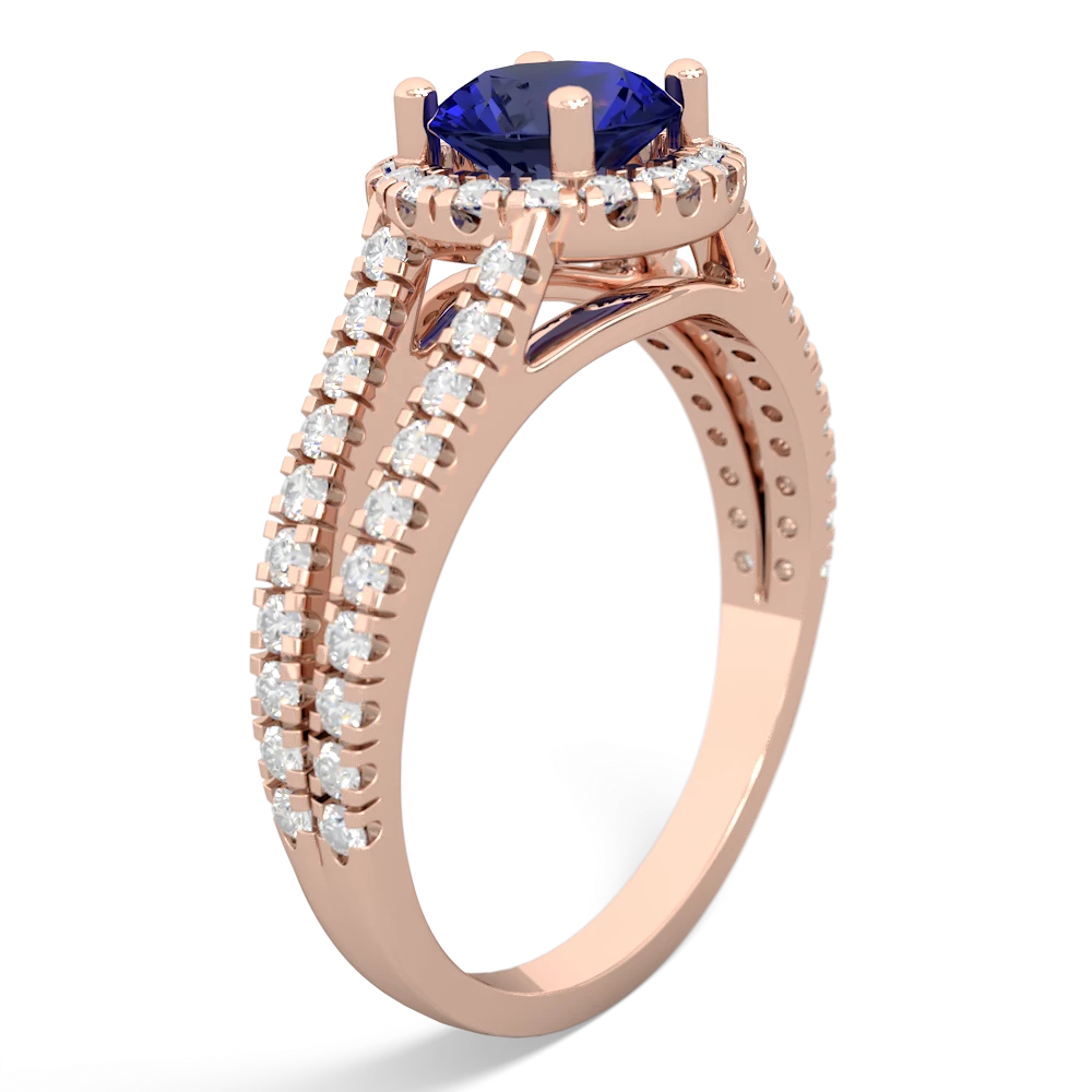 Lab Sapphire Pave Halo 14K Rose Gold ring R5490