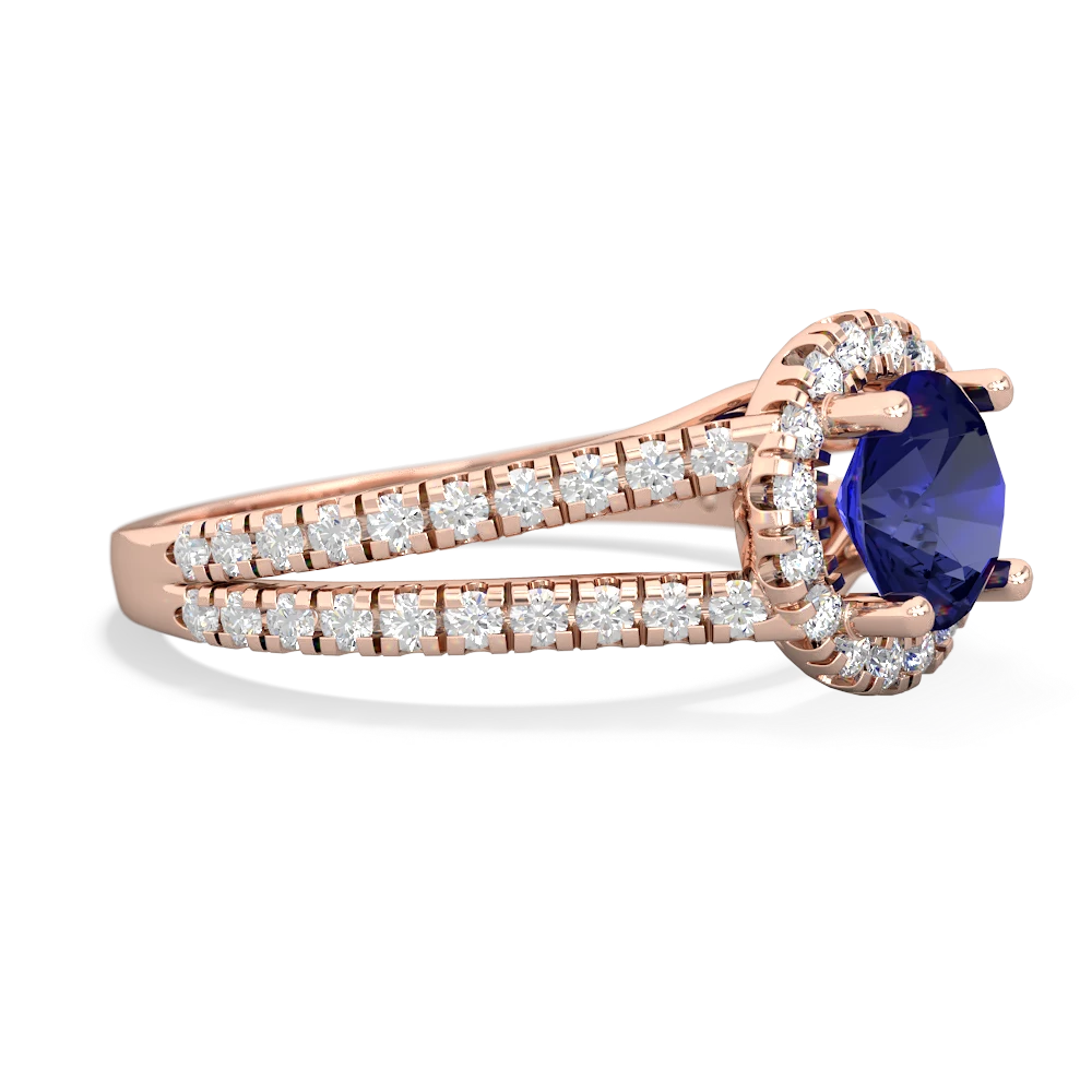 Lab Sapphire Pave Halo 14K Rose Gold ring R5490