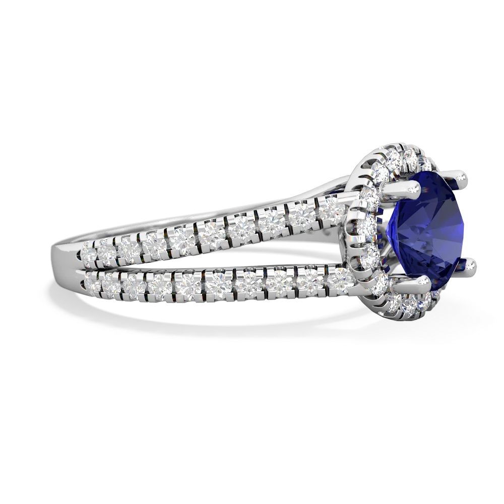 Lab Sapphire Pave Halo 14K White Gold ring R5490