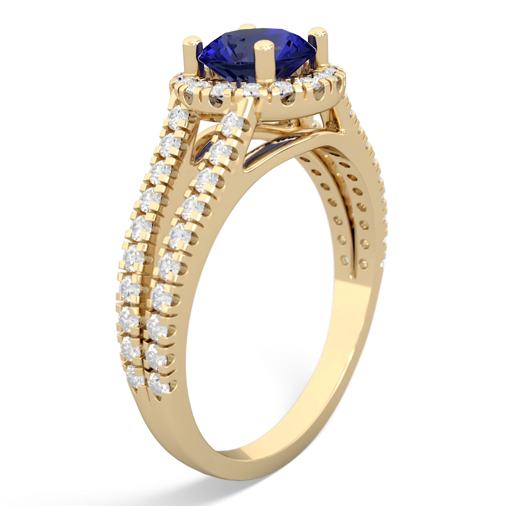Lab Sapphire Pave Halo 14K Yellow Gold ring R5490