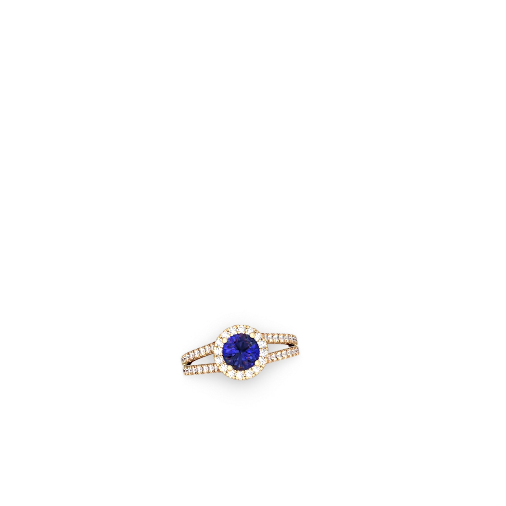 Lab Sapphire Pave Halo 14K Yellow Gold ring R5490