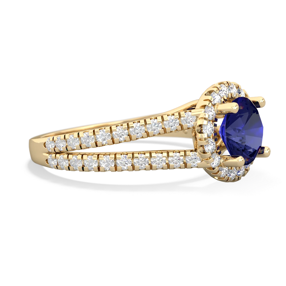 Lab Sapphire Pave Halo 14K Yellow Gold ring R5490