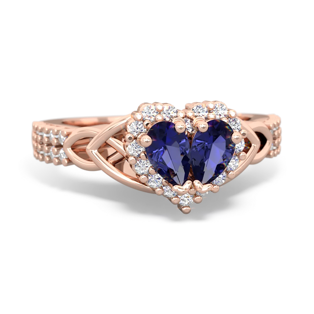 Lab Sapphire Celtic Knot Two Hearts As One 14K Rose Gold ring R2644HRT