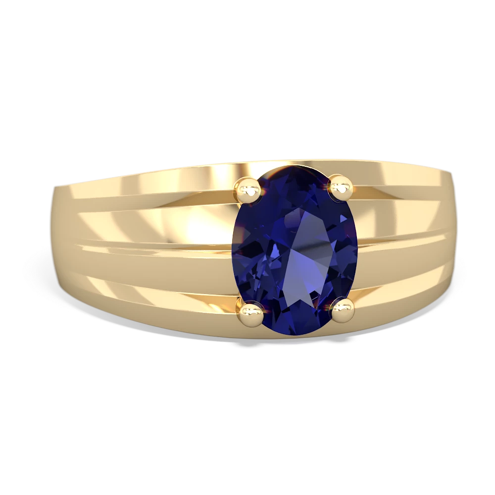 Lab Sapphire Men's Two Lane 14K Yellow Gold ring R0363