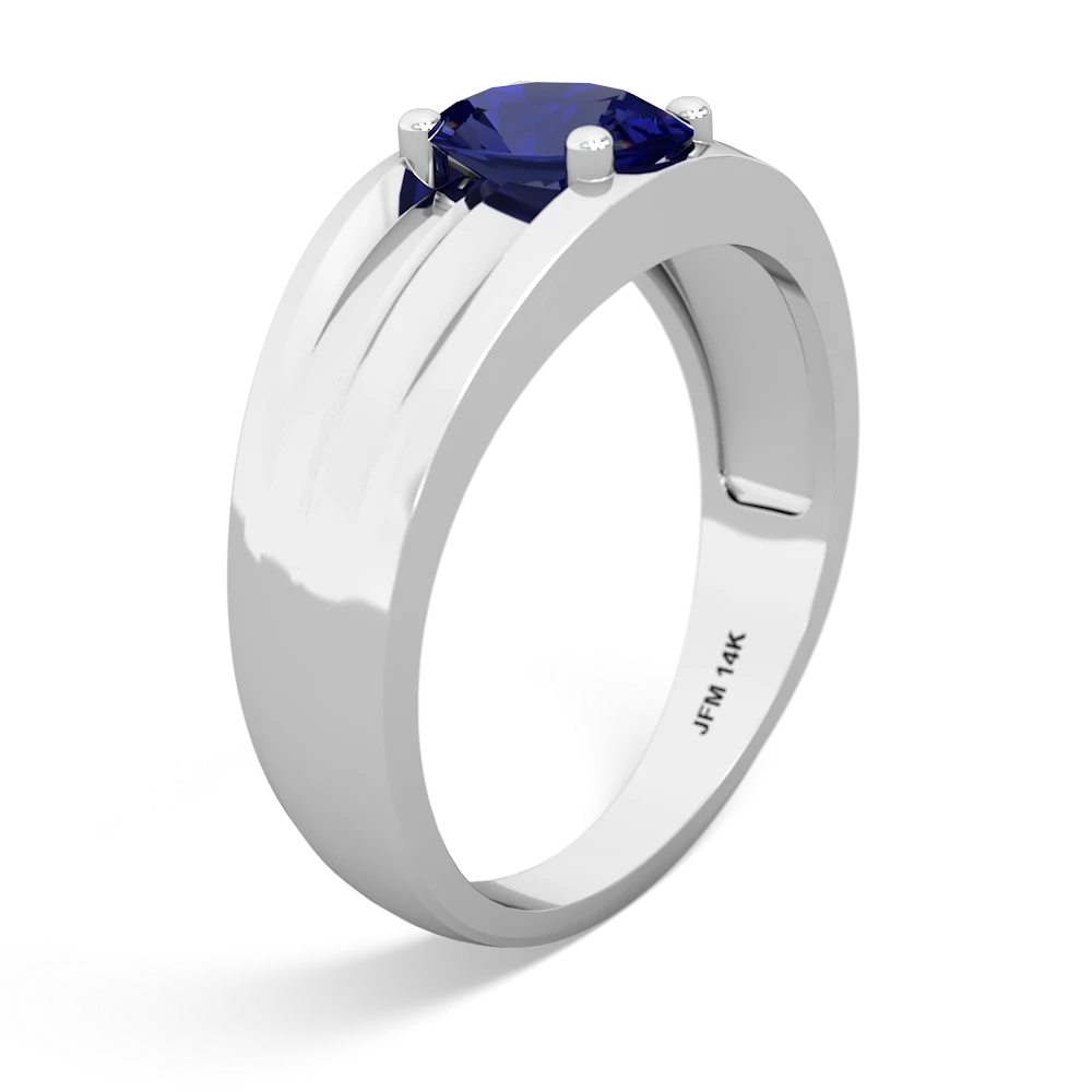 Lab Sapphire Men's Two Lane 14K White Gold ring R0363