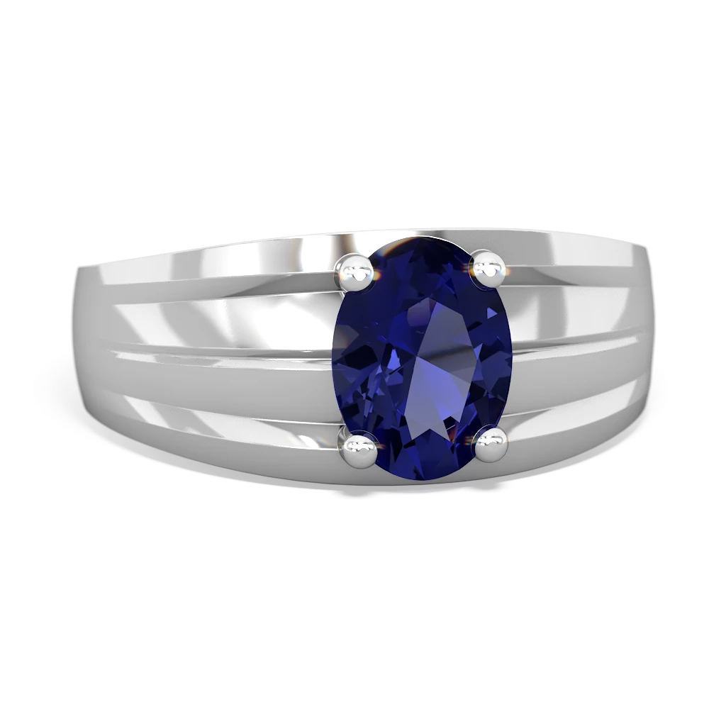 Lab Sapphire Men's Two Lane 14K White Gold ring R0363