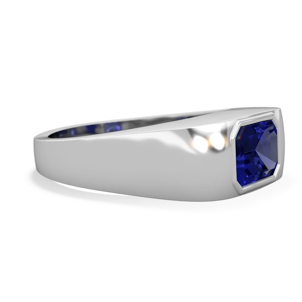 Lab Sapphire Men's Emerald-Cut Bezel 14K White Gold ring R0410