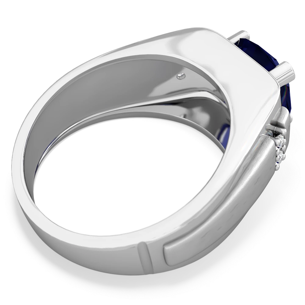 Lab Sapphire Men's 9Mm Round 14K White Gold ring R1822