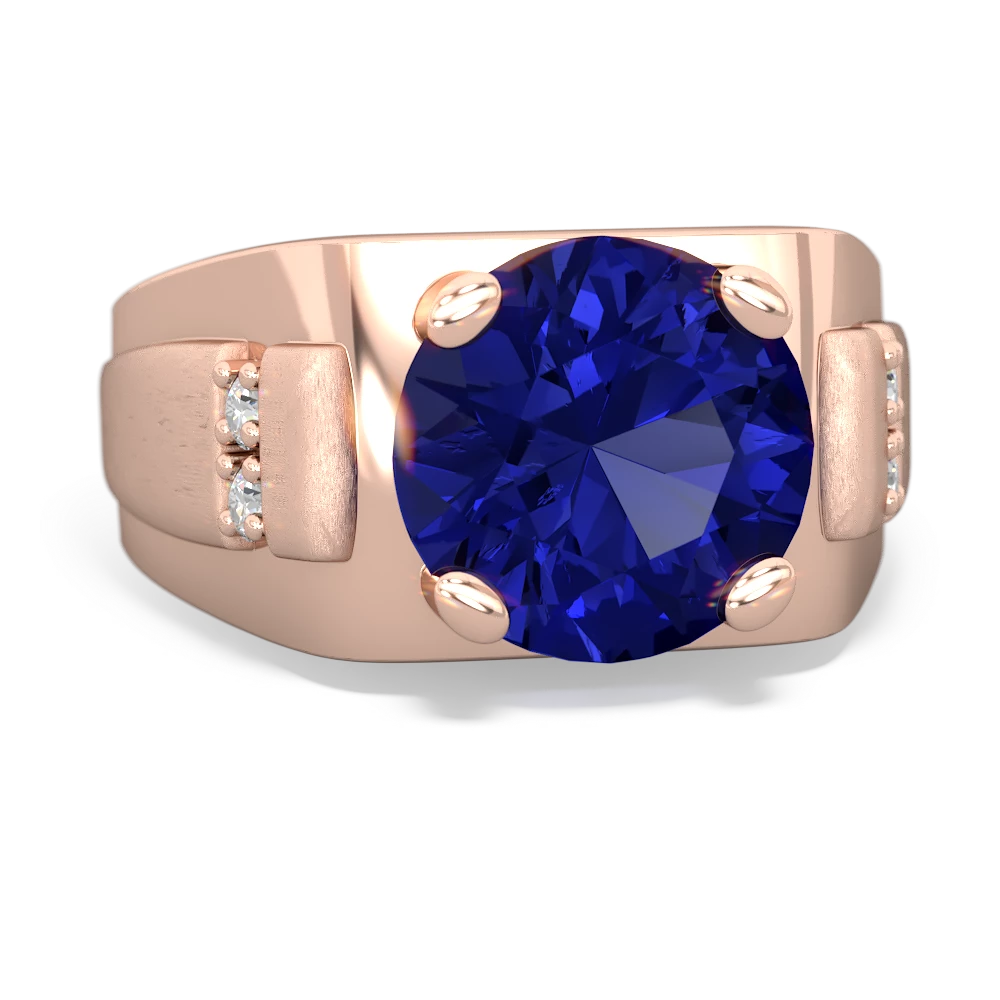 Lab Sapphire Men's 9Mm Round 14K Rose Gold ring R1822