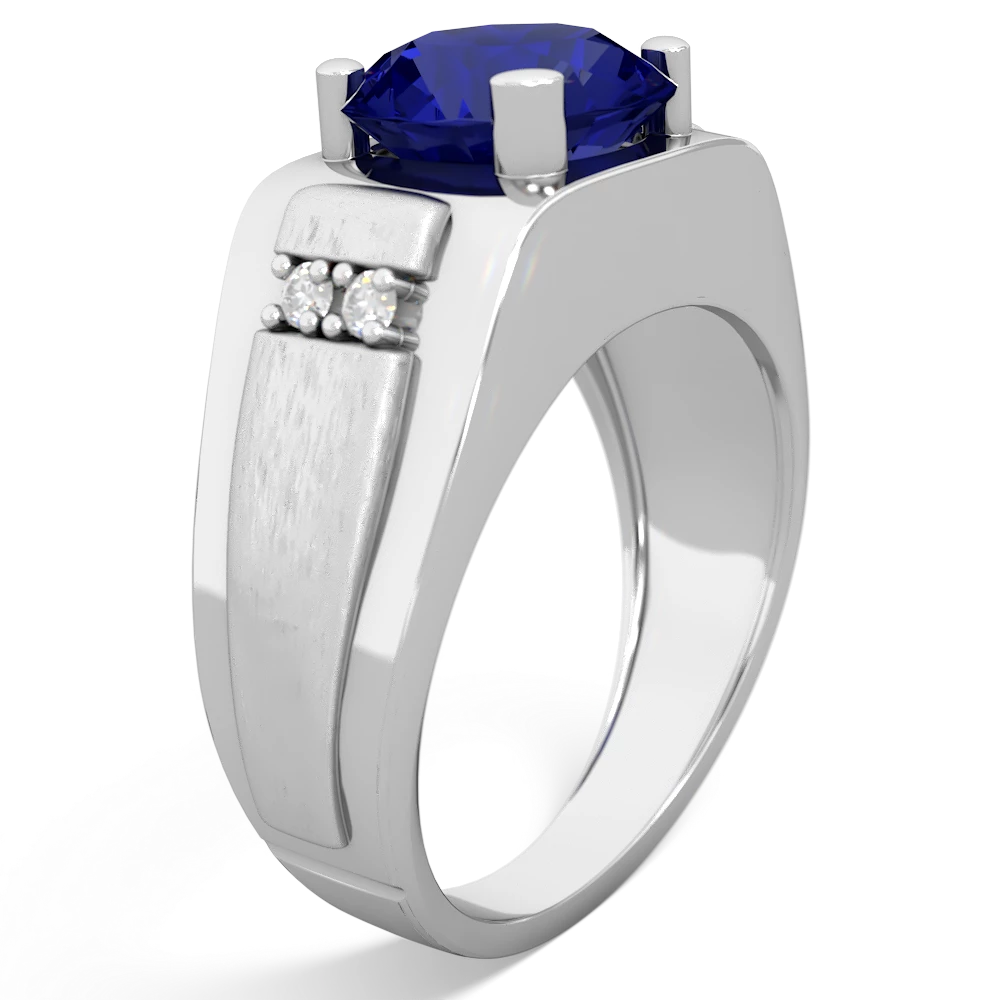 Lab Sapphire Men's 9Mm Round 14K White Gold ring R1822