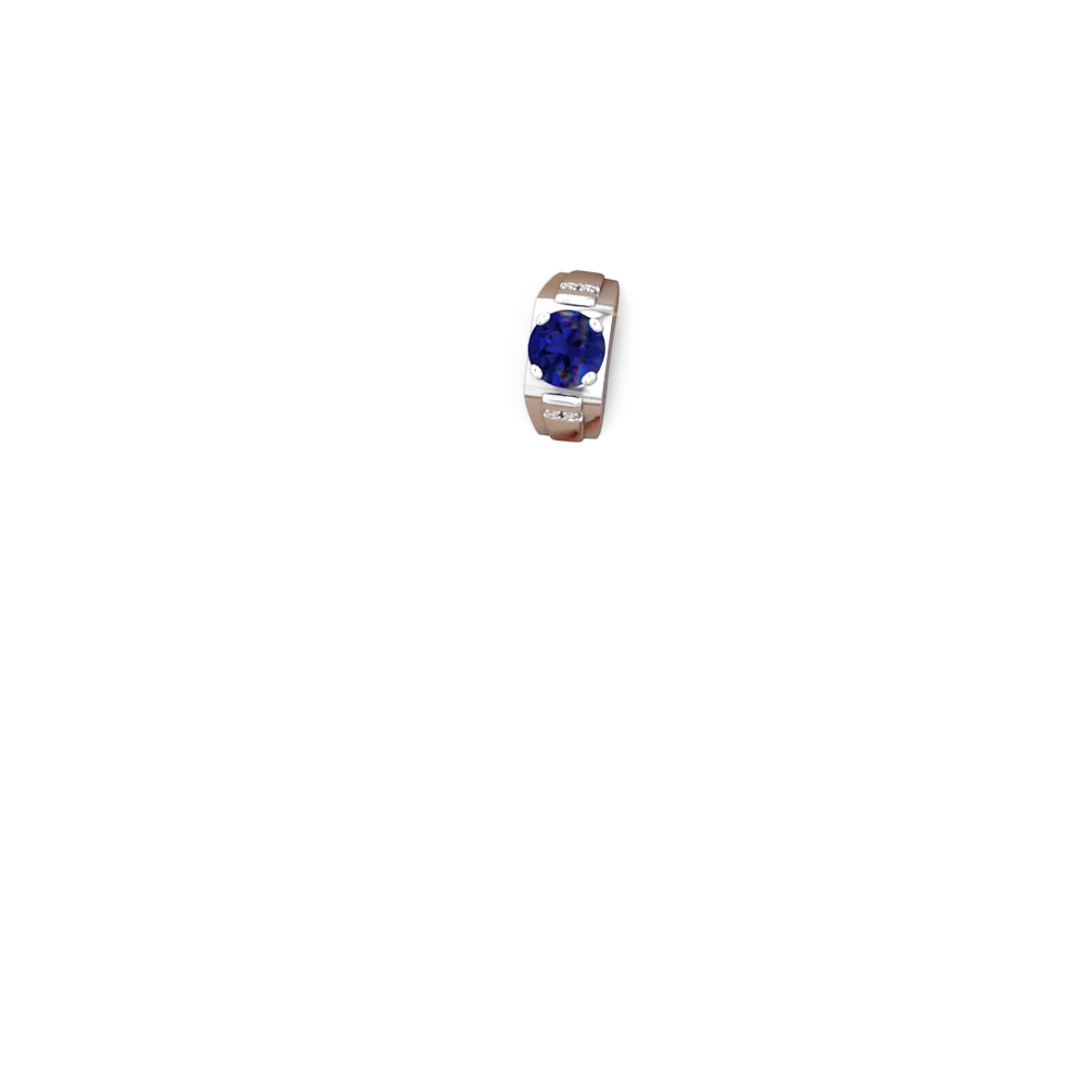 Lab Sapphire Men's 9Mm Round 14K White Gold ring R1822