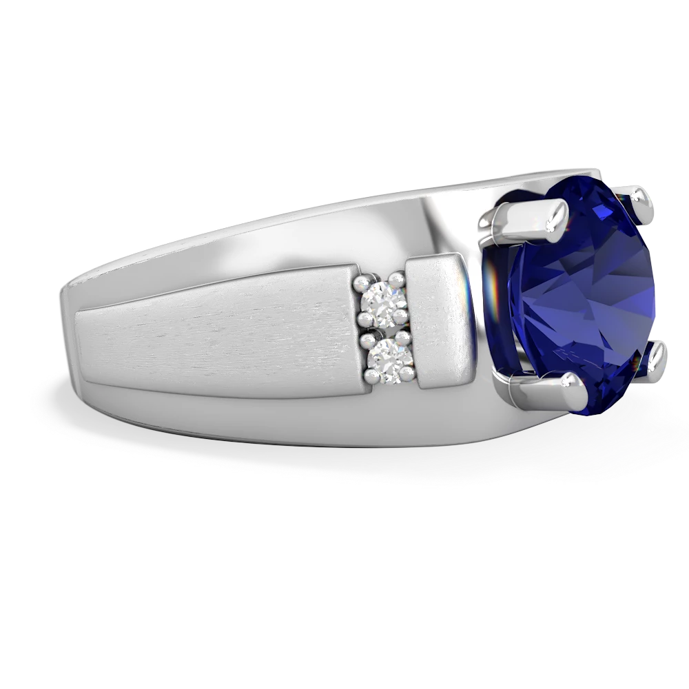 Lab Sapphire Men's 9Mm Round 14K White Gold ring R1822