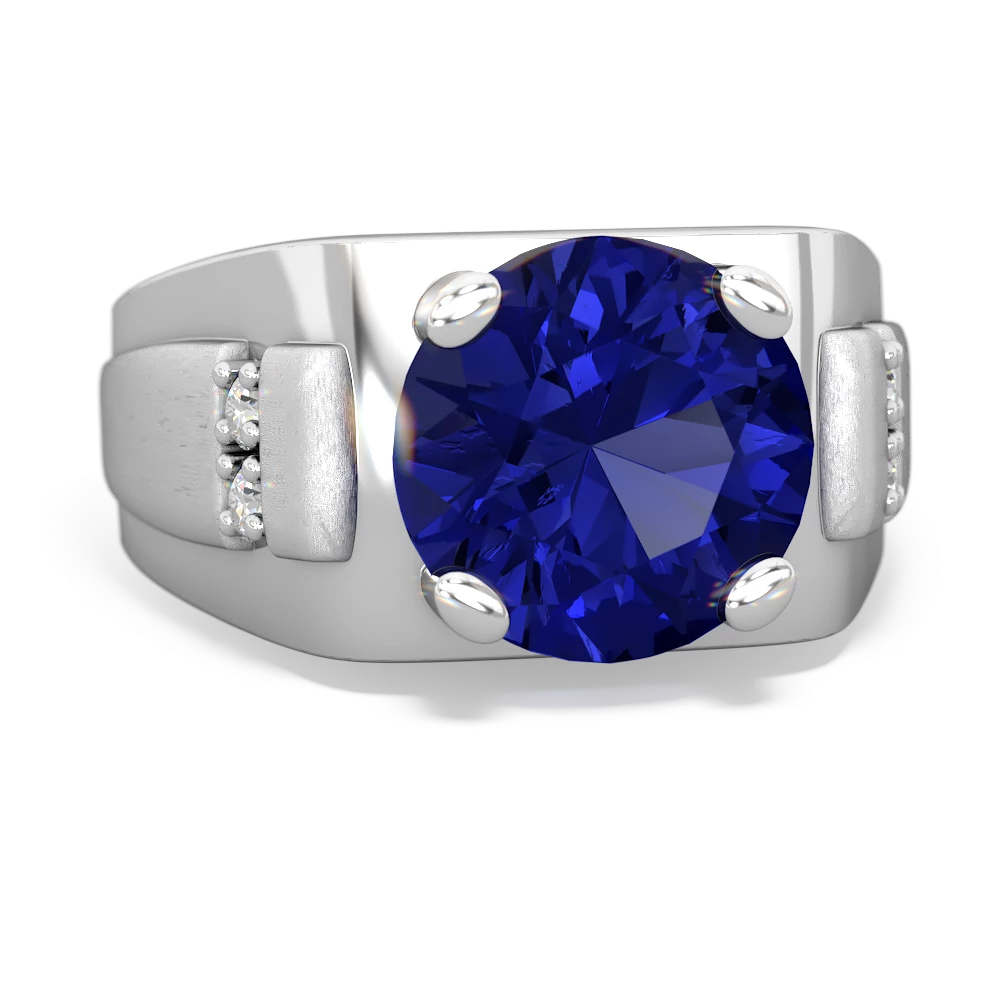 Lab Sapphire Men's 9Mm Round 14K White Gold ring R1822