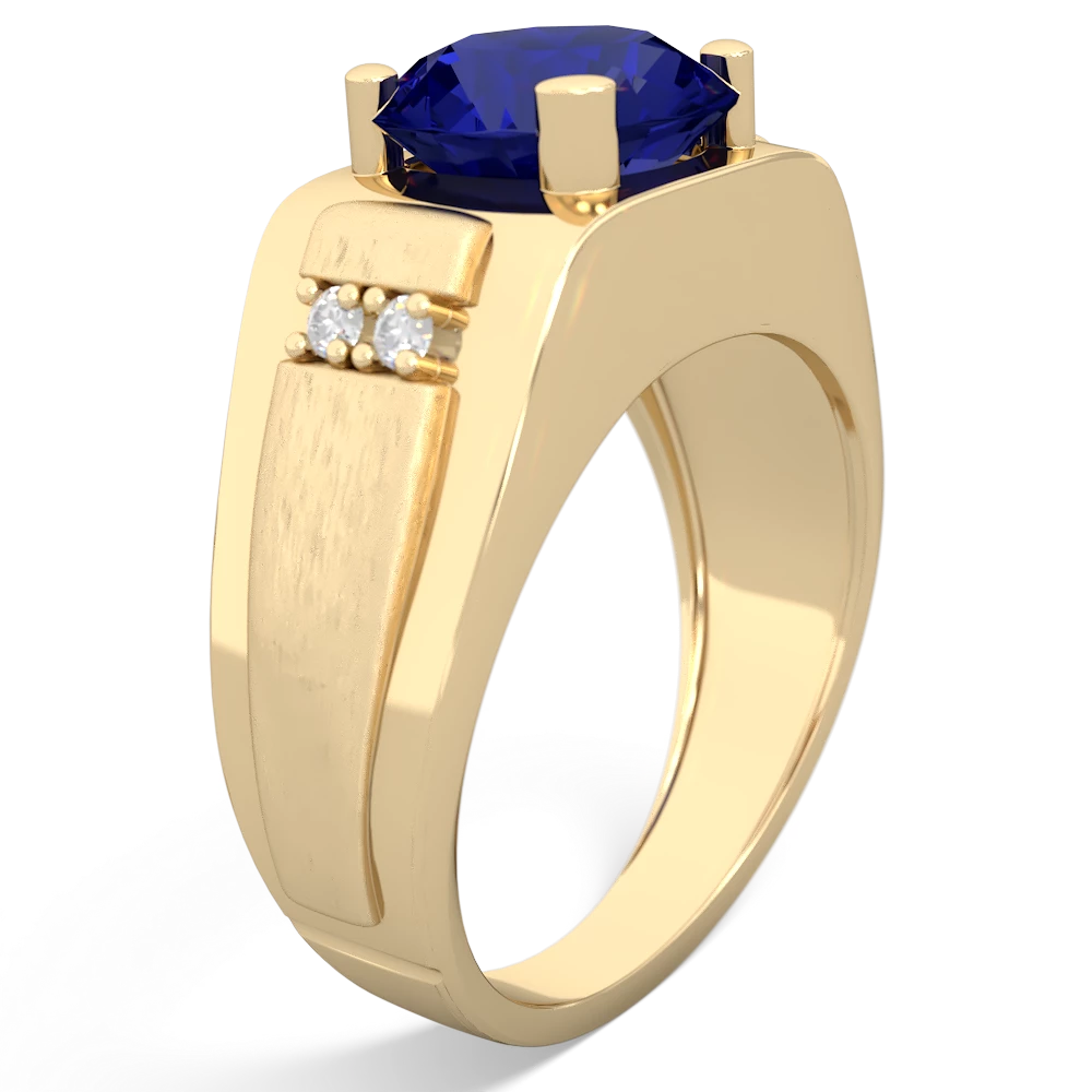 Lab Sapphire Men's 9Mm Round 14K Yellow Gold ring R1822