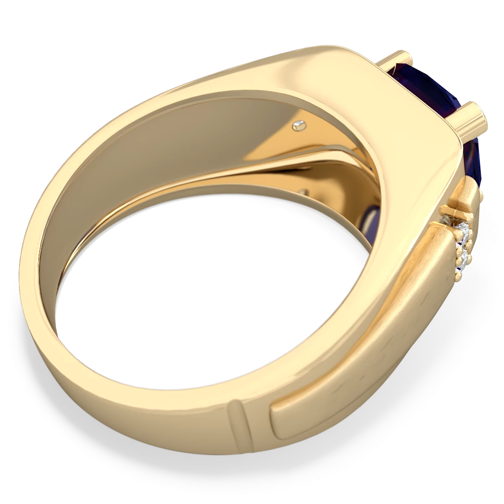 Lab Sapphire Men's 9Mm Round 14K Yellow Gold ring R1822