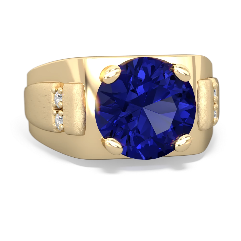 Lab Sapphire Men's 9Mm Round 14K Yellow Gold ring R1822