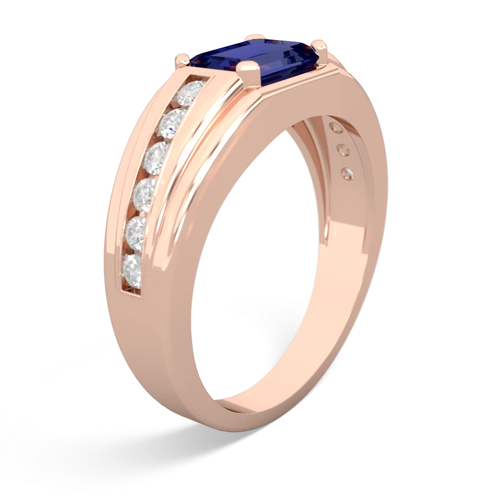 Lab Sapphire Men's Diamond Channel 14K Rose Gold ring R0500