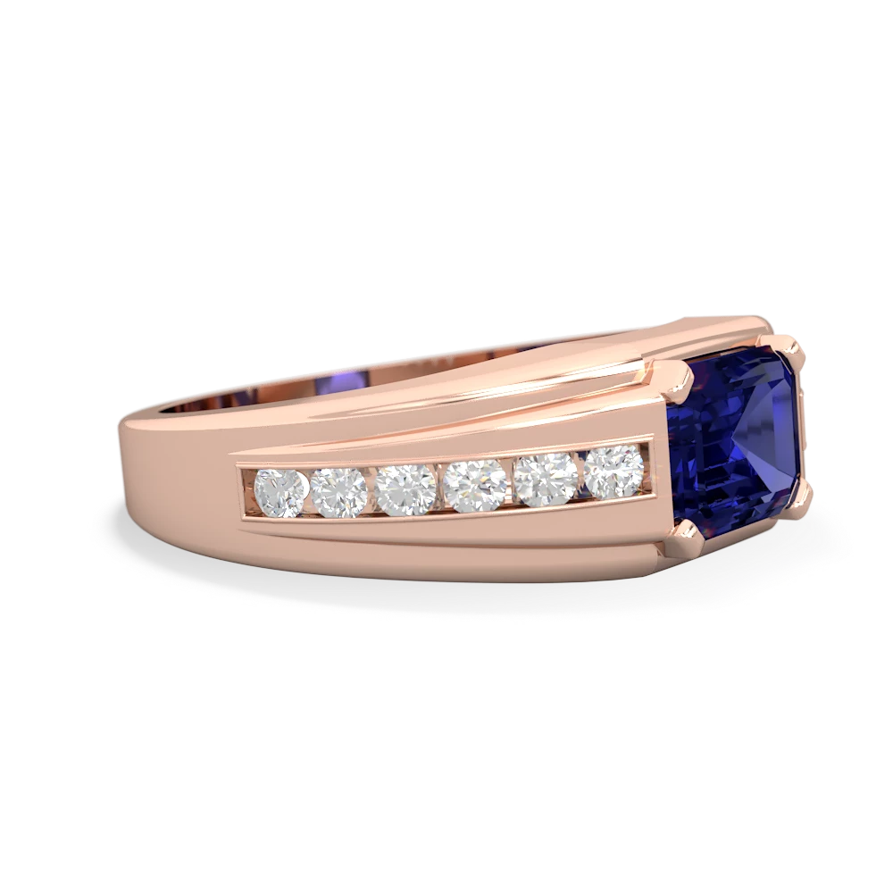 Lab Sapphire Men's Diamond Channel 14K Rose Gold ring R0500