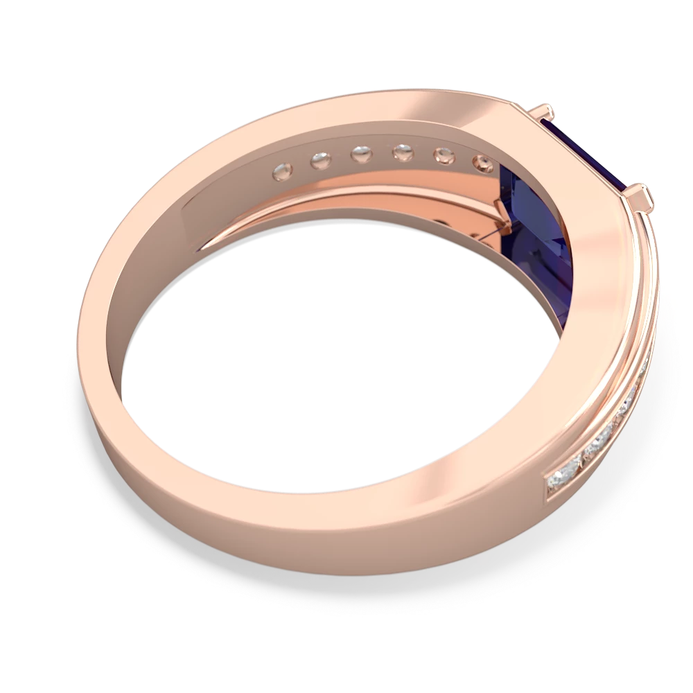 Lab Sapphire Men's Diamond Channel 14K Rose Gold ring R0500