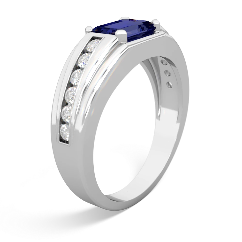 Lab Sapphire Men's Diamond Channel 14K White Gold ring R0500