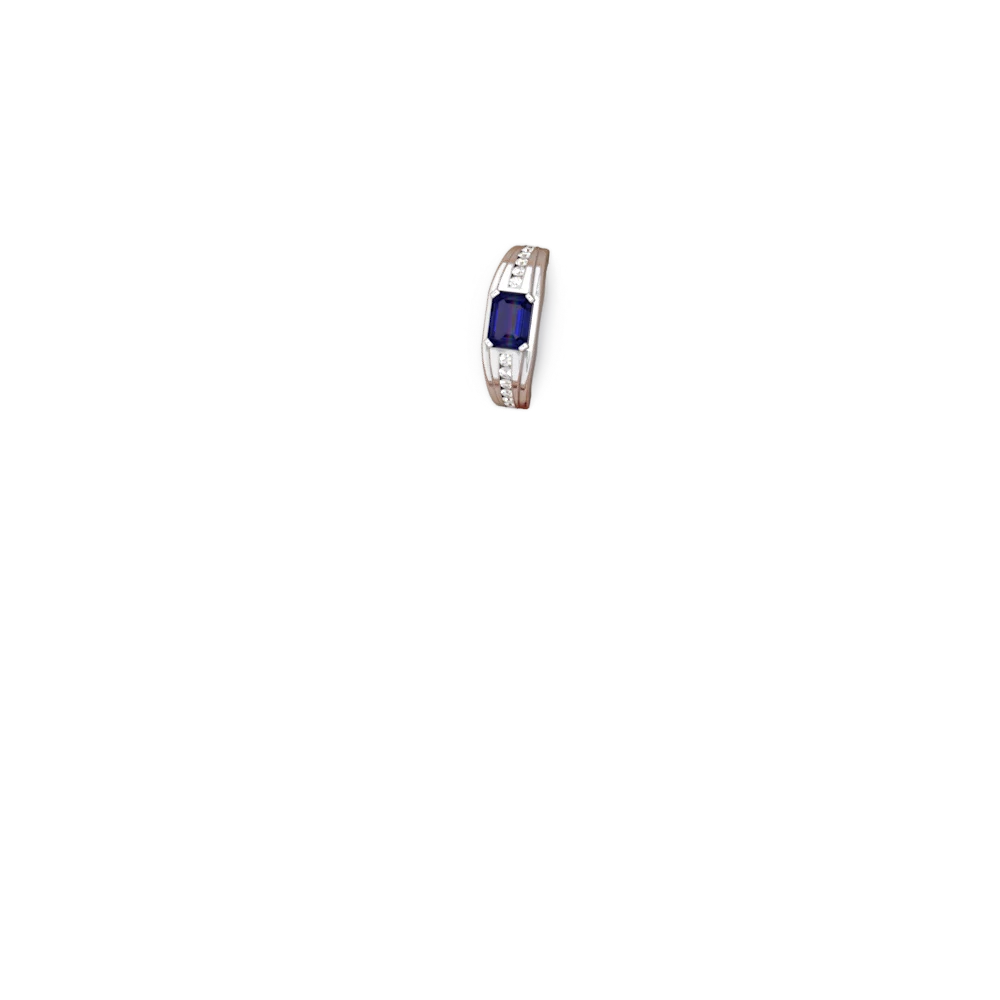 Lab Sapphire Men's Diamond Channel 14K White Gold ring R0500