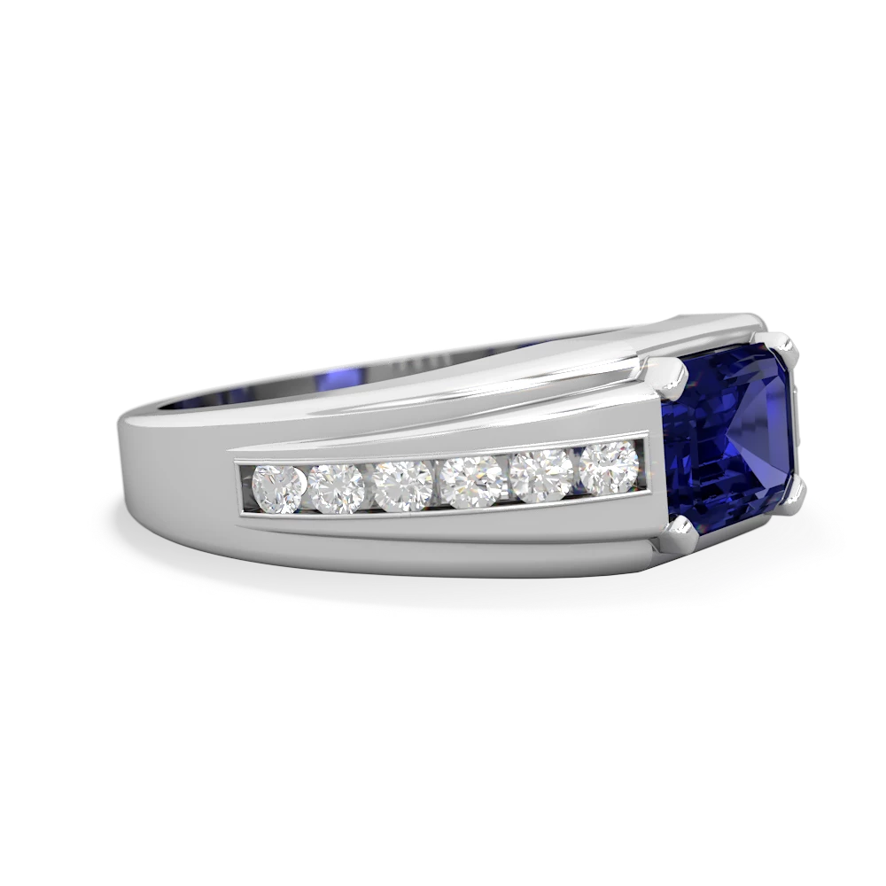 Lab Sapphire Men's Diamond Channel 14K White Gold ring R0500