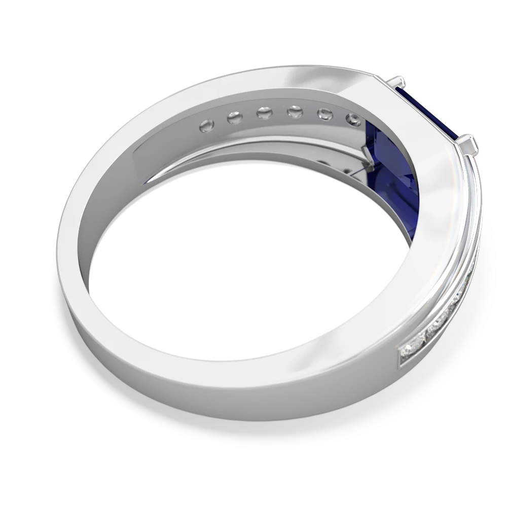 Lab Sapphire Men's Diamond Channel 14K White Gold ring R0500