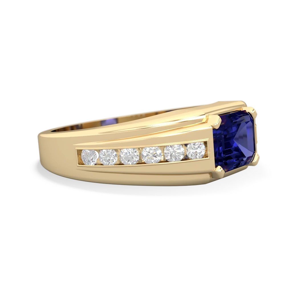 Lab Sapphire Men's Diamond Channel 14K Yellow Gold ring R0500