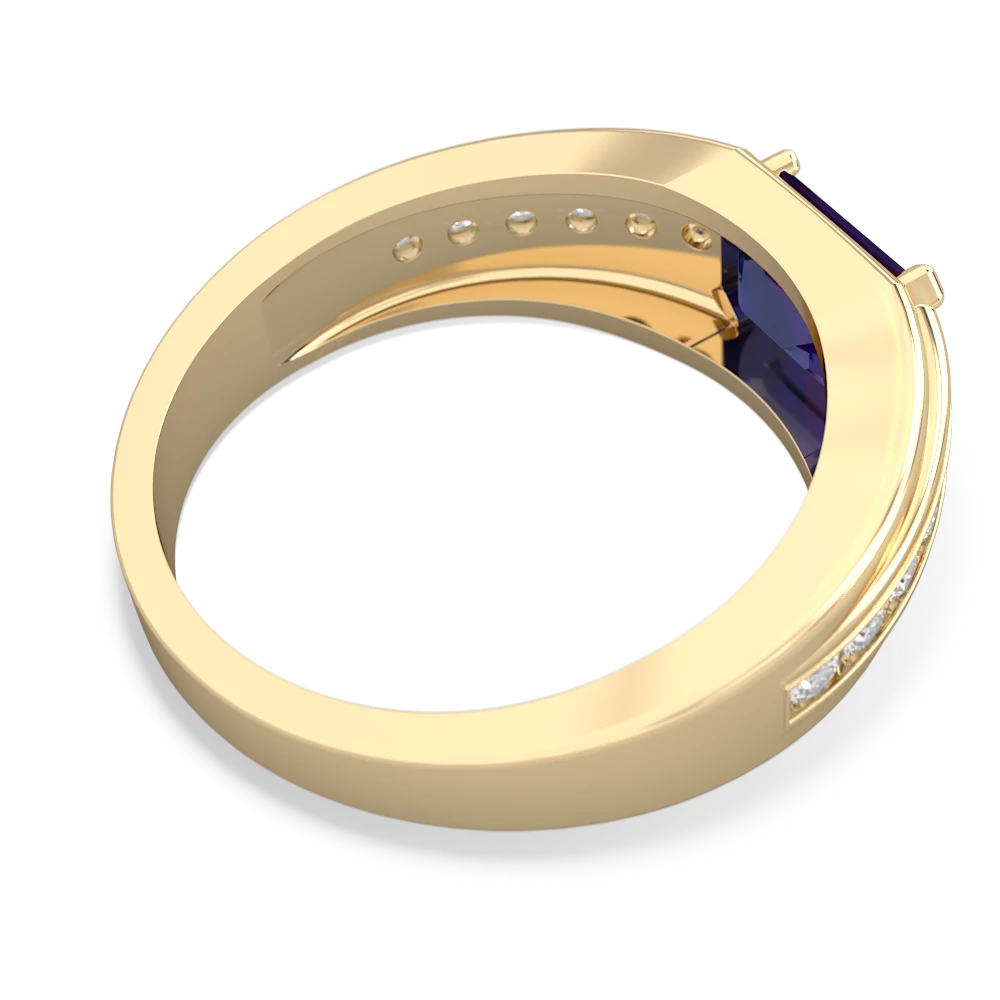 Lab Sapphire Men's Diamond Channel 14K Yellow Gold ring R0500