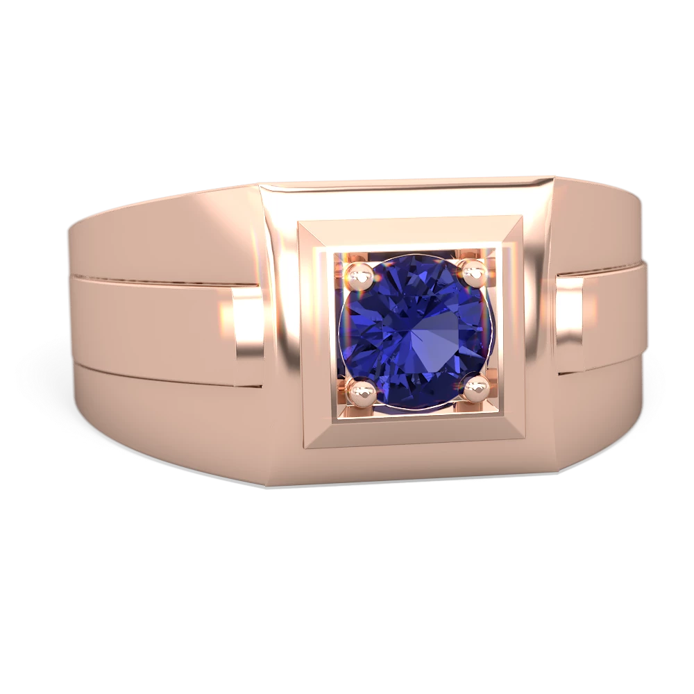 Lab Sapphire Men's Squared Circle 14K Rose Gold ring R0480