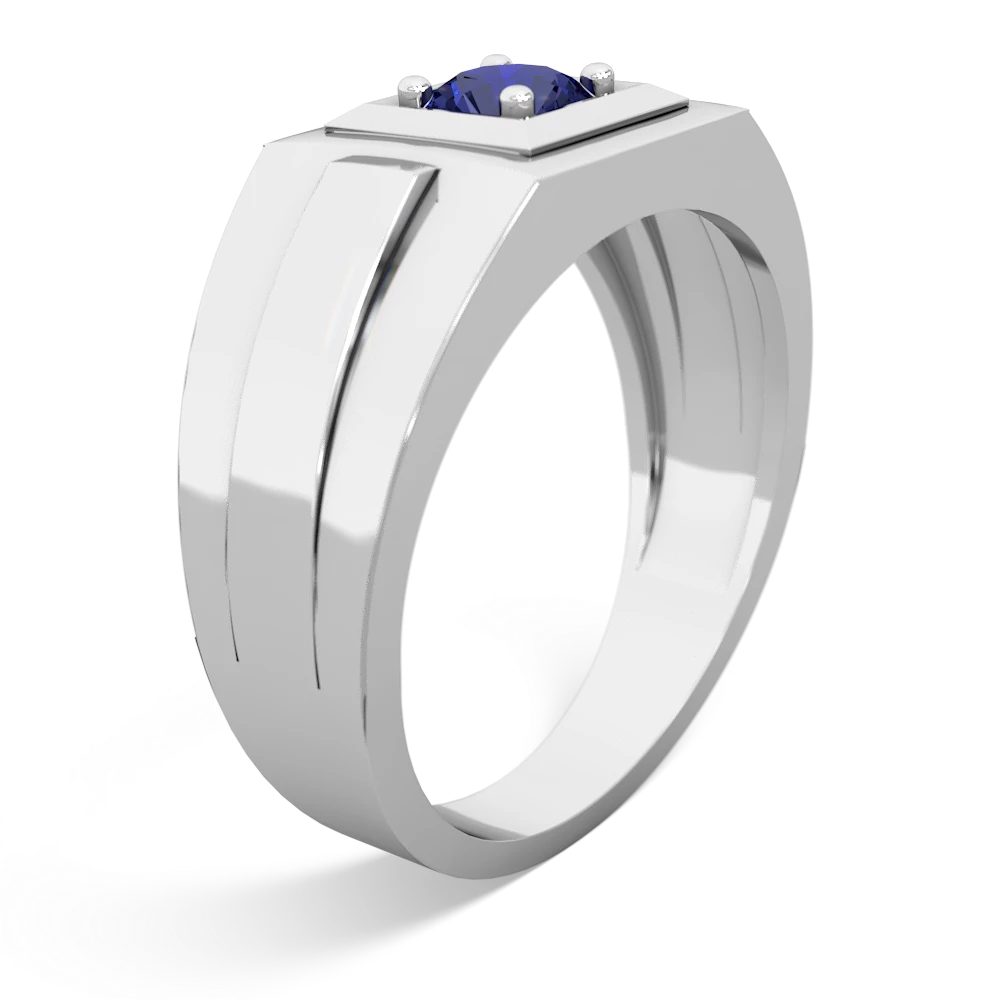 Lab Sapphire Men's Squared Circle 14K White Gold ring R0480