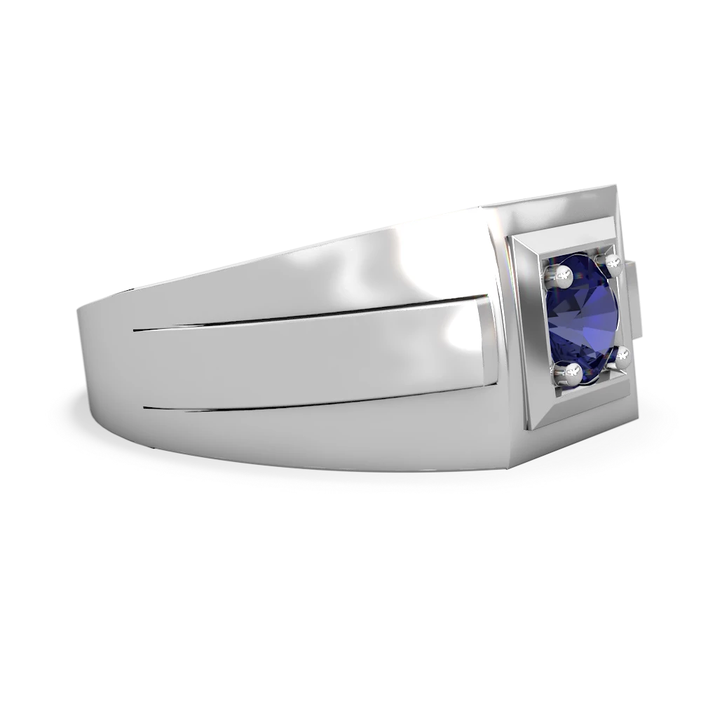 Lab Sapphire Men's Squared Circle 14K White Gold ring R0480