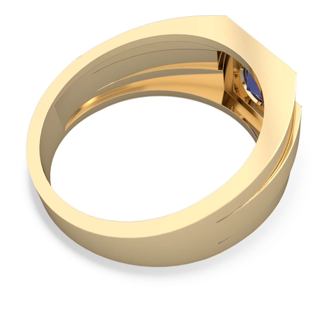 Lab Sapphire Men's Squared Circle 14K Yellow Gold ring R0480