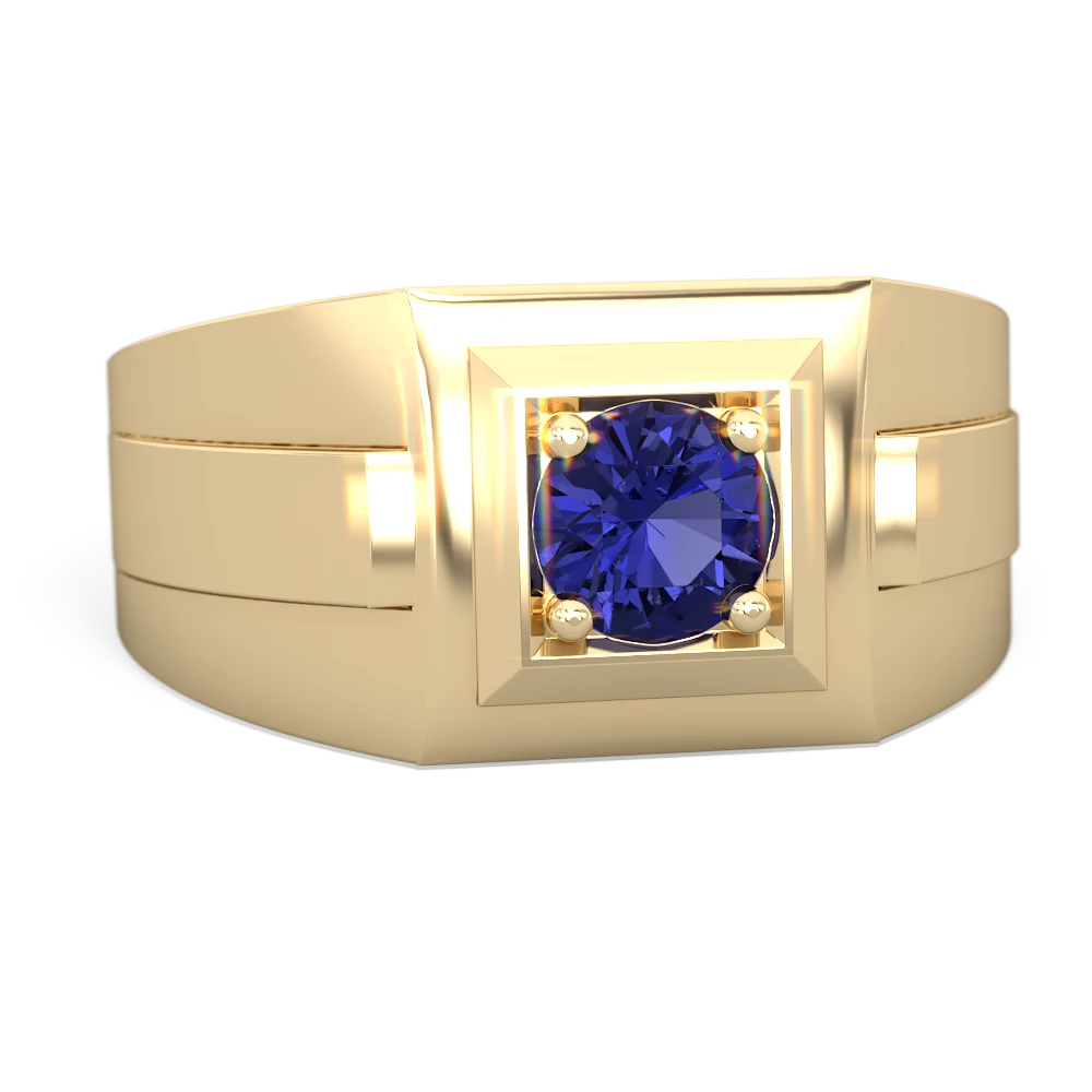 Lab Sapphire Men's Squared Circle 14K Yellow Gold ring R0480