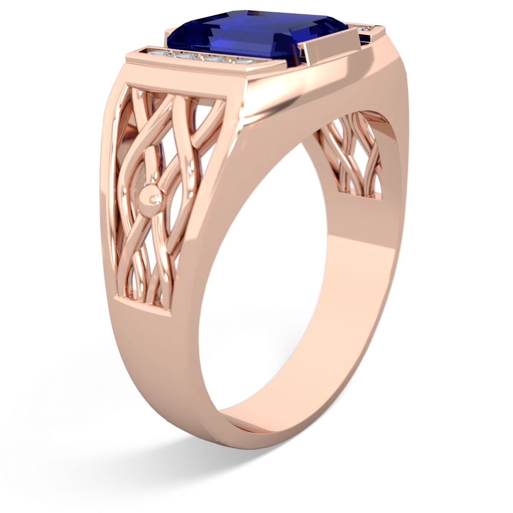 Lab Sapphire Men's Vine 14K Rose Gold ring R0490