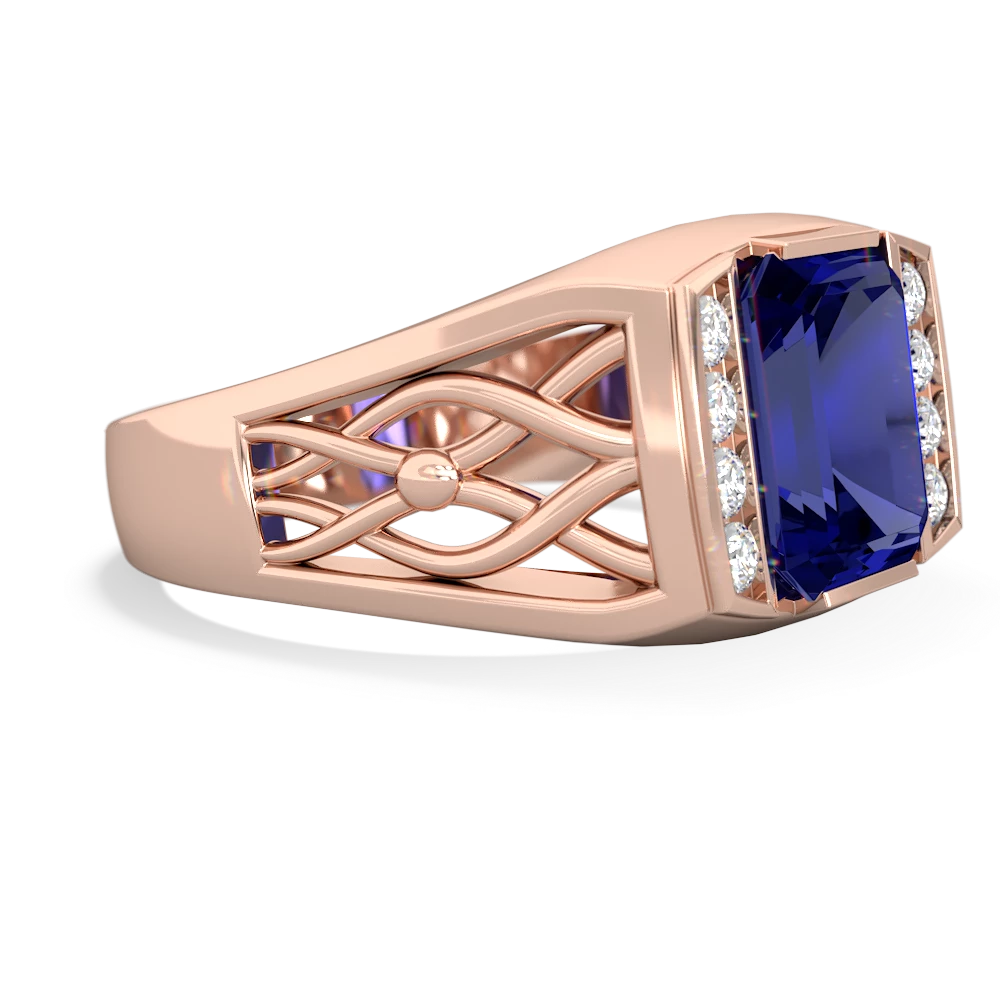 Lab Sapphire Men's Vine 14K Rose Gold ring R0490