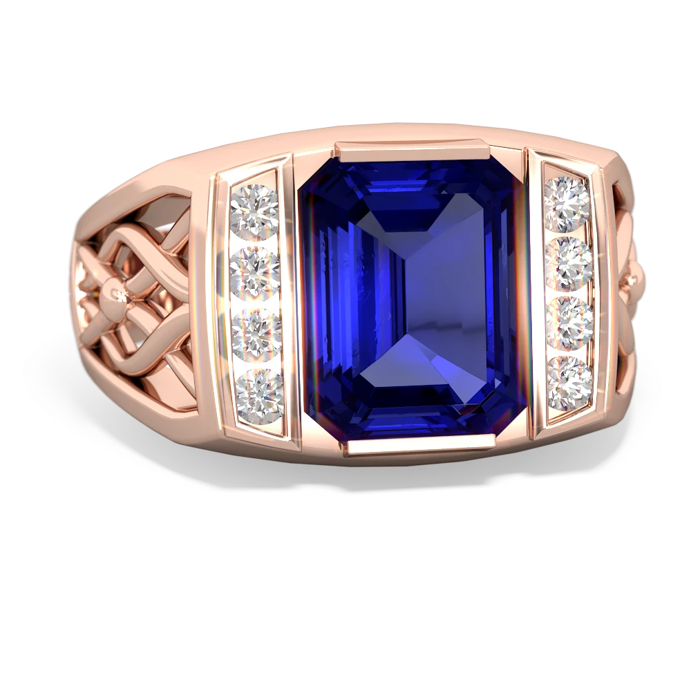 Lab Sapphire Men's Vine 14K Rose Gold ring R0490