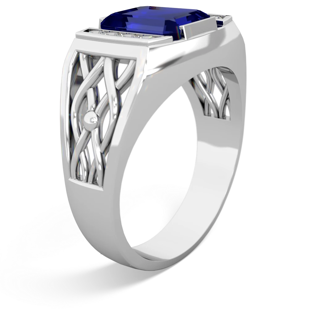 Lab Sapphire Men's Vine 14K White Gold ring R0490