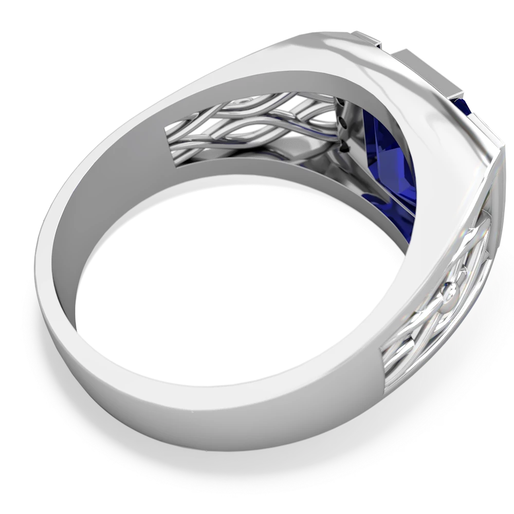 Lab Sapphire Men's Vine 14K White Gold ring R0490